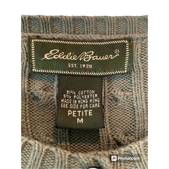 Eddie Bauer Green Cable Knit Cardigan Petite Medium - Picture 3 of 3